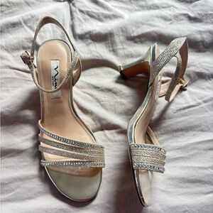 Nina Silver Embellished Strappy Slingback Heels